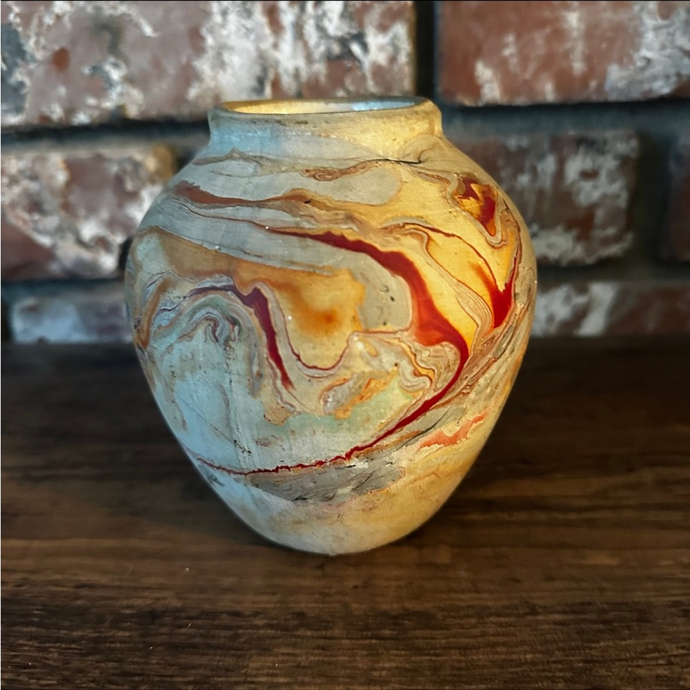 Vintage Nemadji Pottery USA Swirl Red Clay